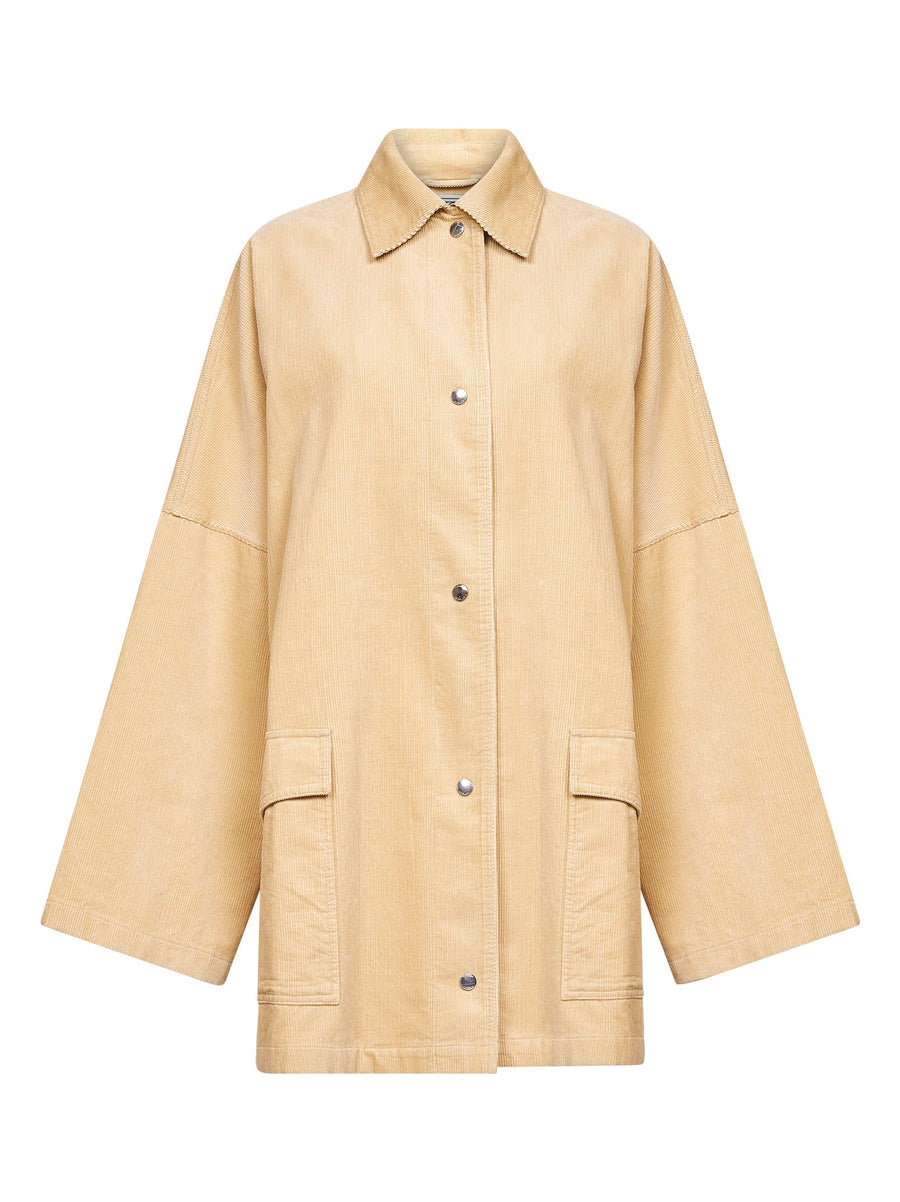 Beige Corduroy Shirt Jacket Cotton Bomber