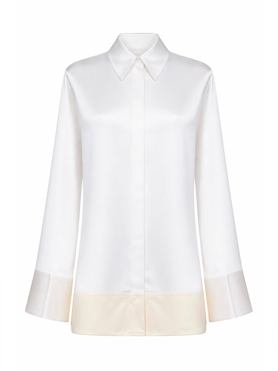 Shirt Tuxedo-Style White Satin Viscose