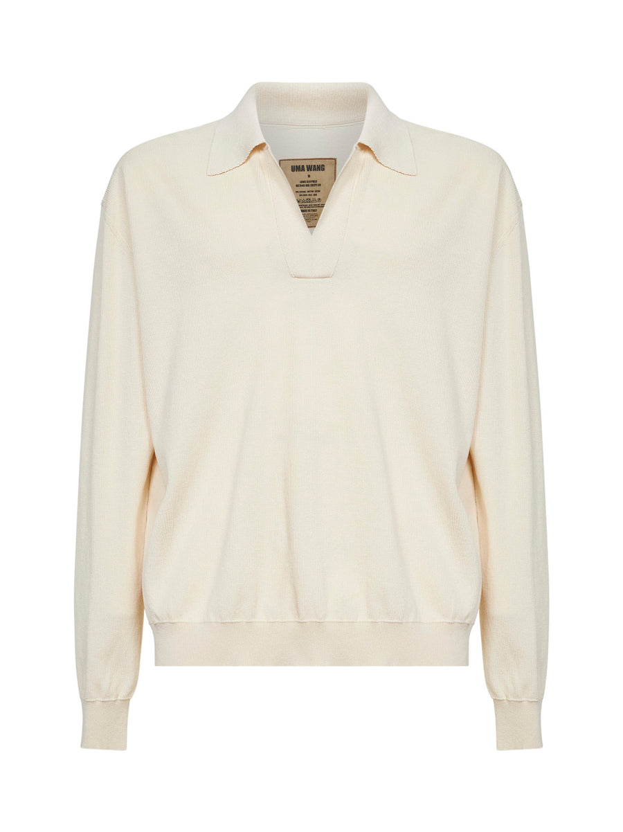 Rib Knit Polo Shirt Off White Cotton