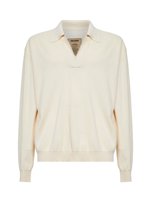 Rib Knit Polo Shirt Off White Cotton