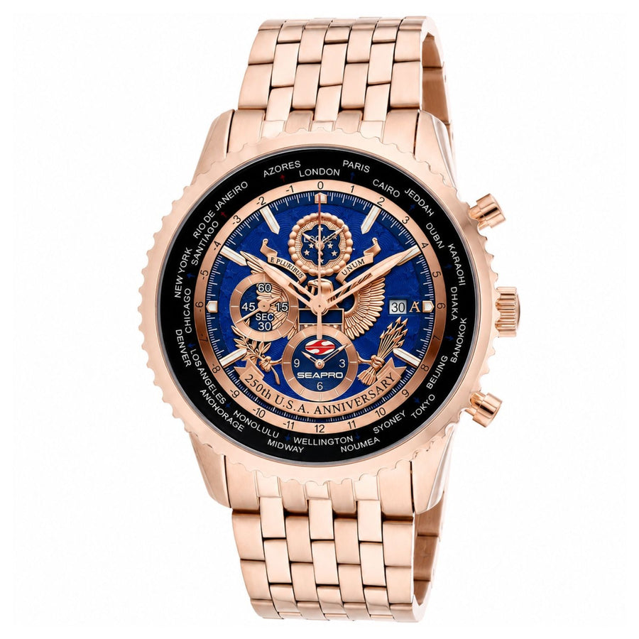 Seapro Mens 250th Anniversary Meridian World Timer Gmt limited Edition Timepiece Sp7321l Blue