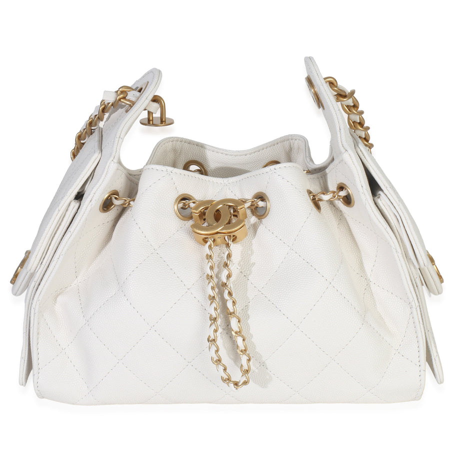 Chanel White Quilted Caviar Mini 25 Hobo Handbag Leather