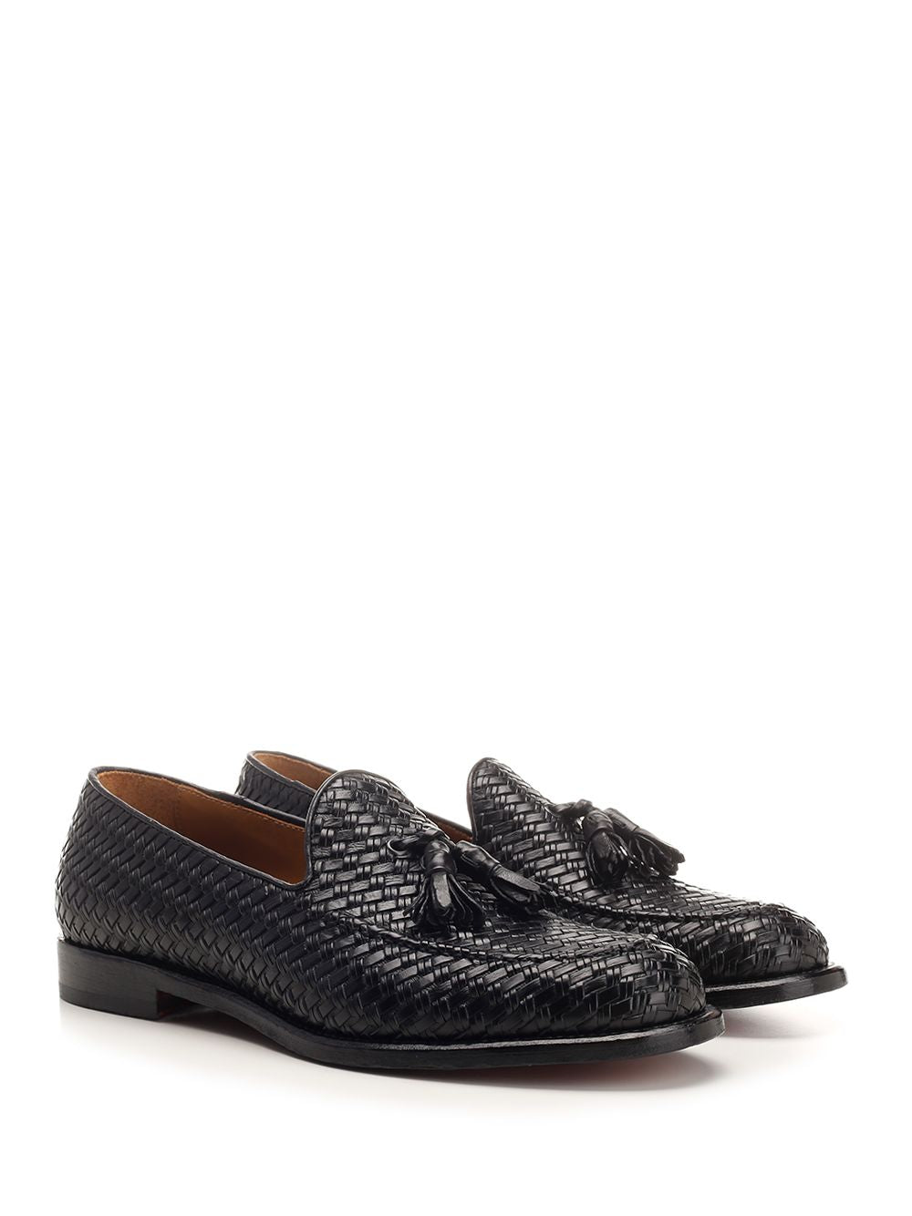 Loafer with tassels in woven leather Black Loafers