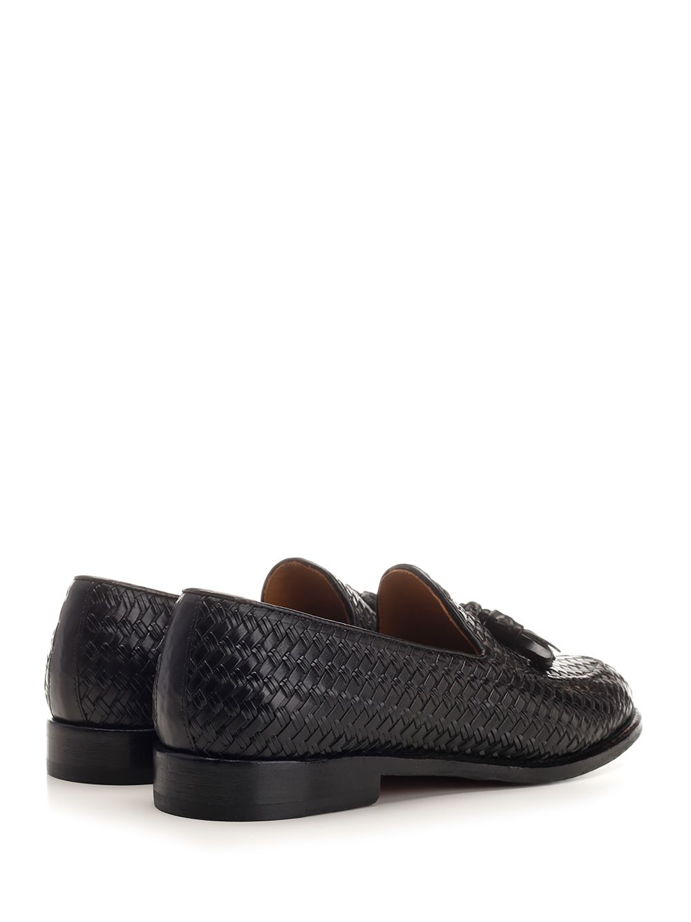 Loafer with tassels in woven leather Black Loafers