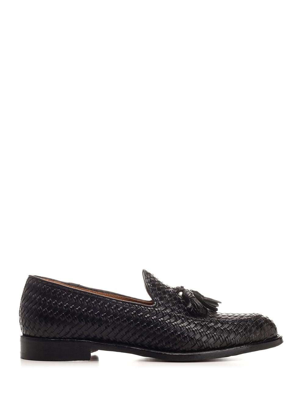 Loafer with tassels in woven leather Black Loafers