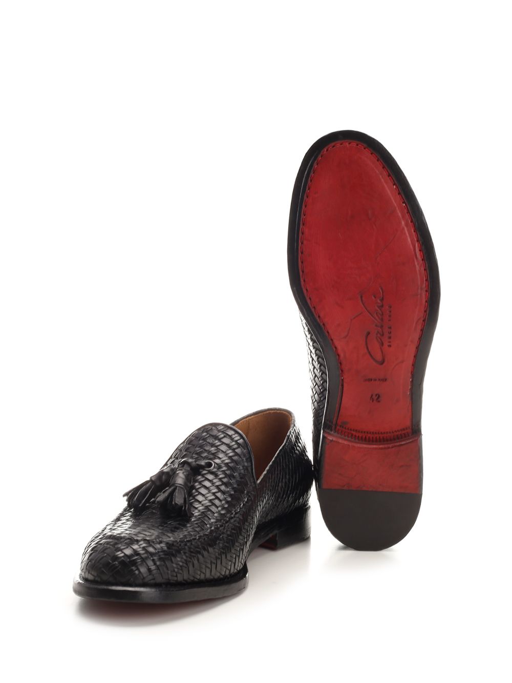 Loafer with tassels in woven leather Black Loafers