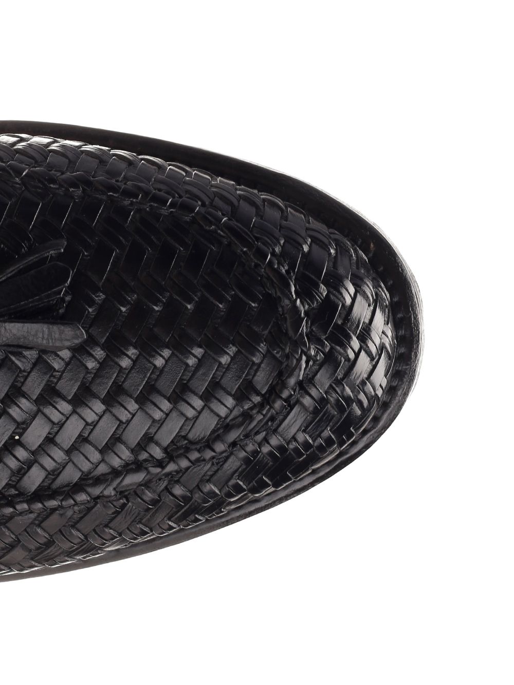 Loafer with tassels in woven leather Black Loafers