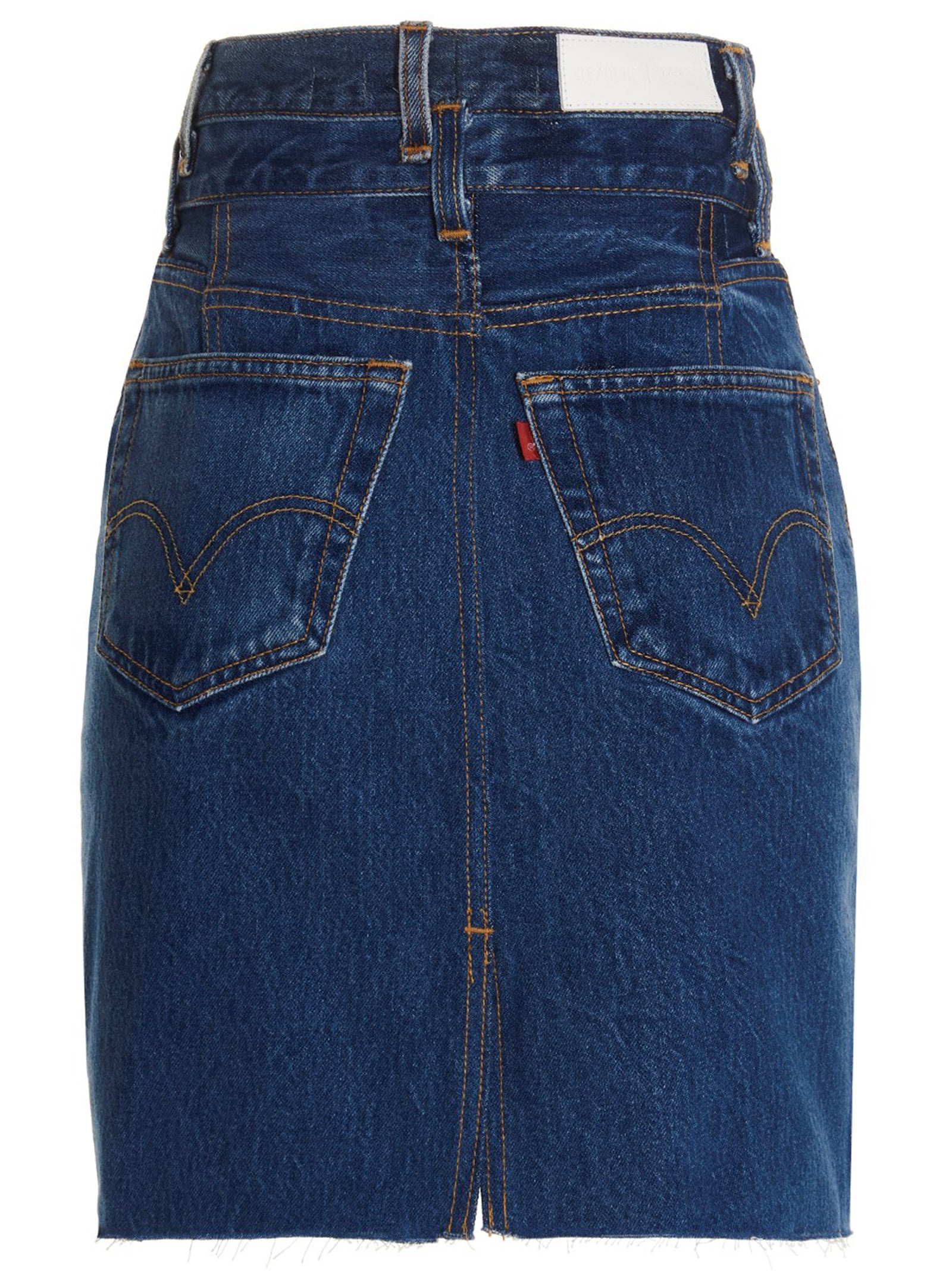 Double Waisted Pencil Re Done x Levis skirt Blue Cotton