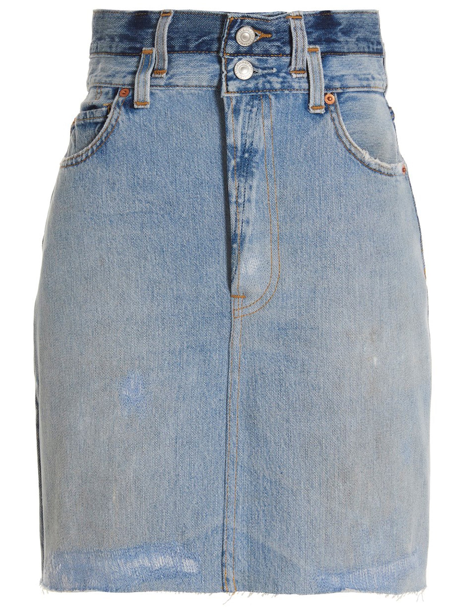 Double Waisted Pencil Re Done x Levis skirt Blue Cotton