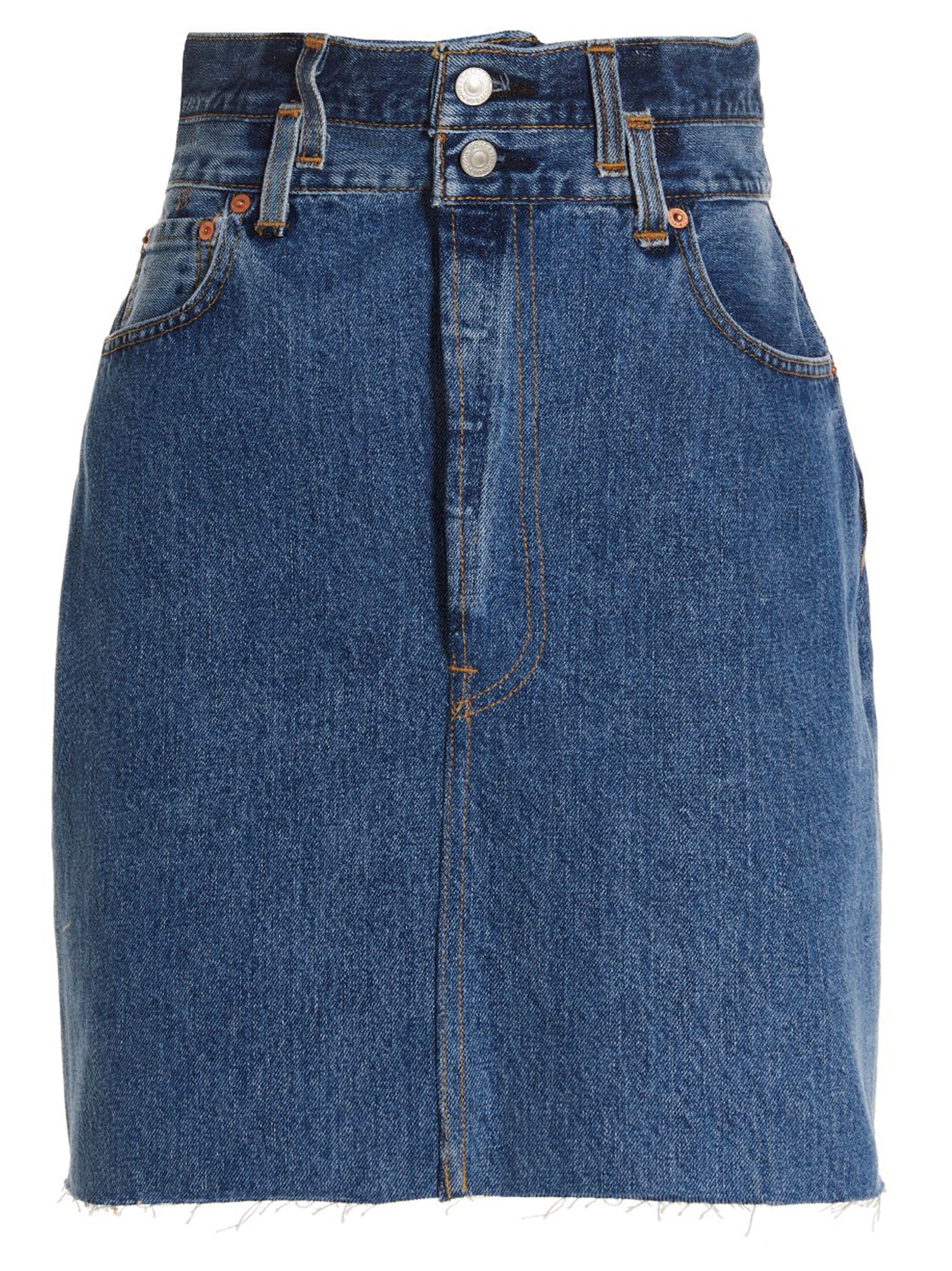 Double Waisted Pencil Re Done x Levis skirt Blue Cotton