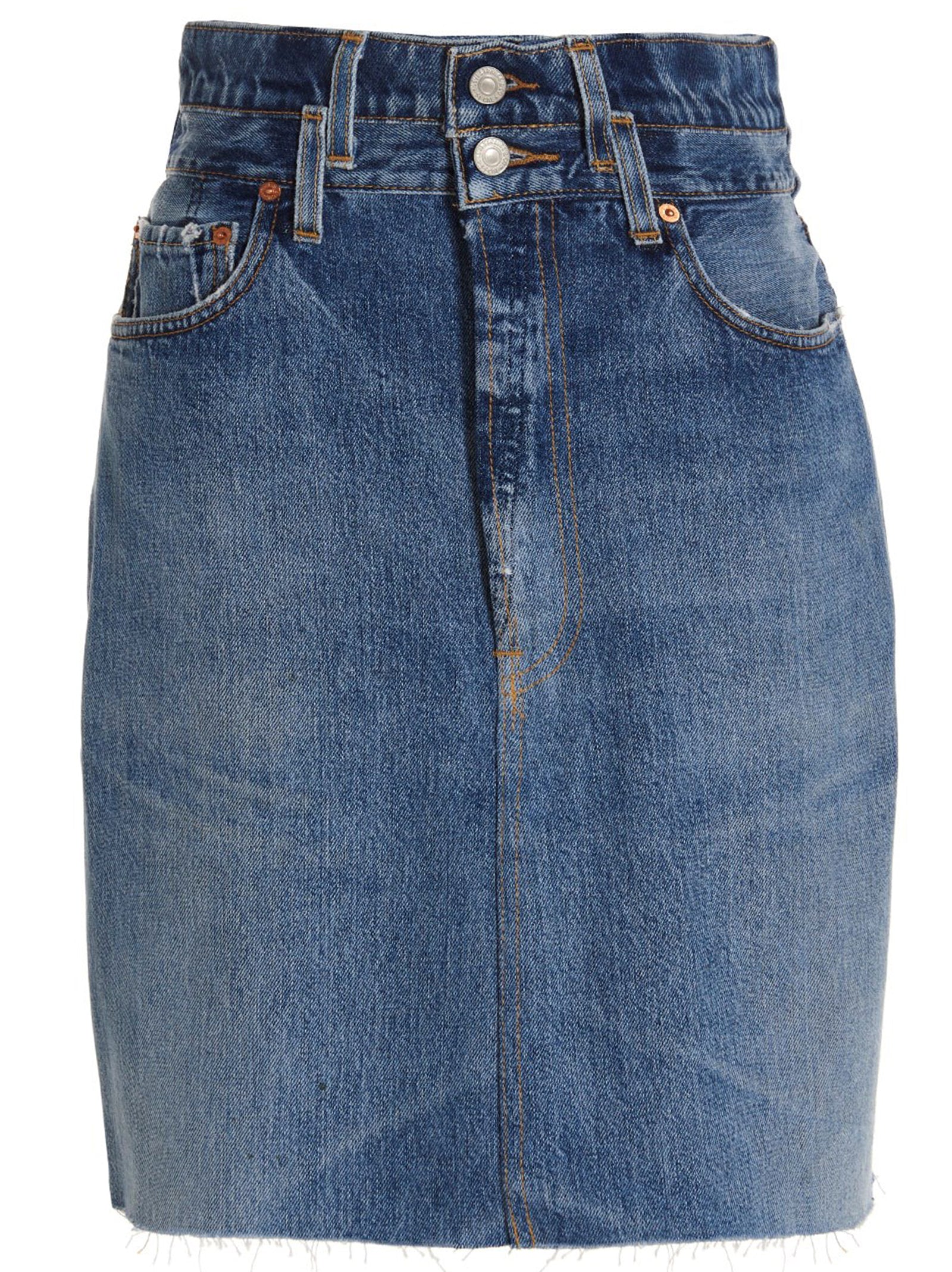 Double Waisted Pencil Re Done x Levis skirt Blue Cotton