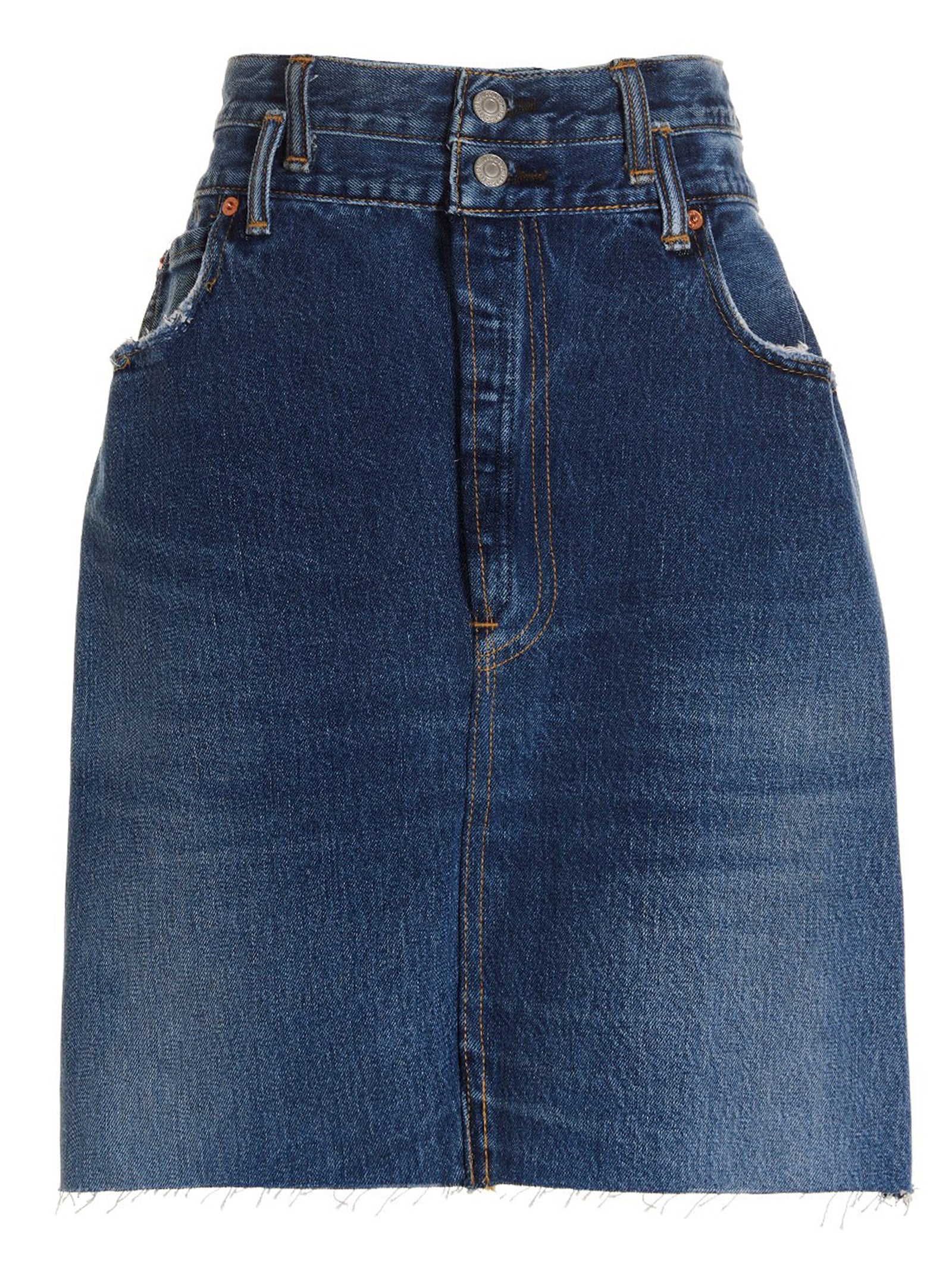 Double Waisted Pencil Re Done x Levis skirt Blue Cotton