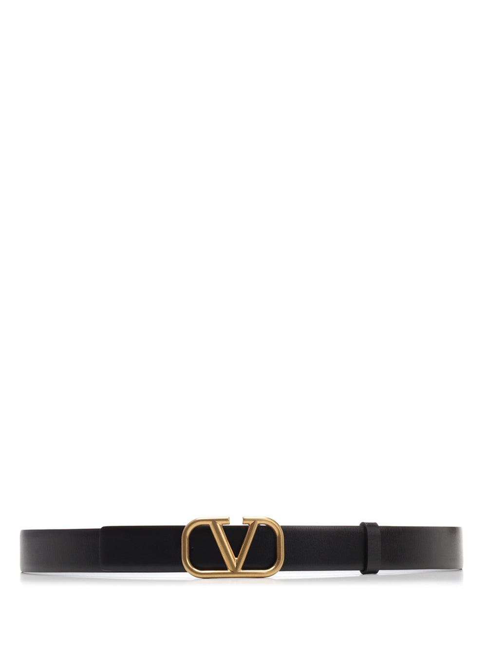 V Logo Belt Black Calf Leather