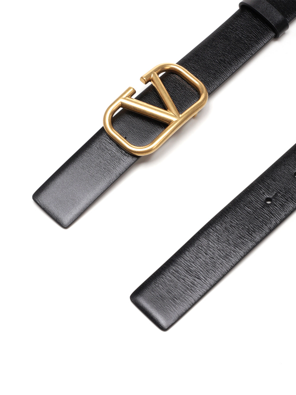V Logo Belt Black Calf Leather