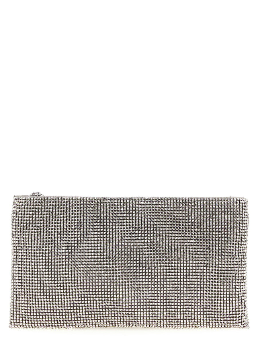Benedetta Bruzziches Crystal-Embellished Mesh Clutch — Silver