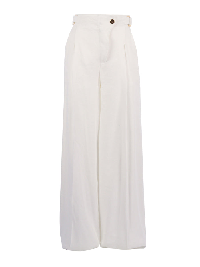 Trousers White Linen Viscose Elastane