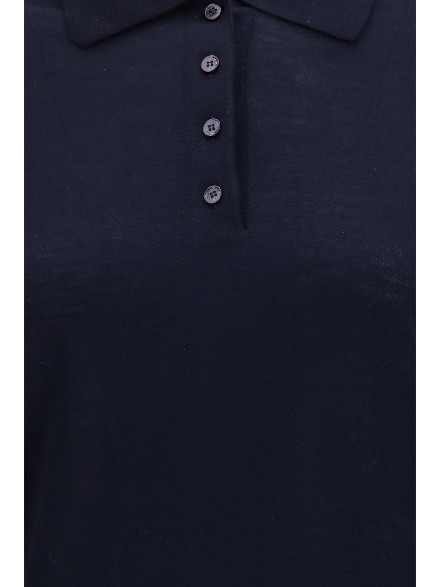 Polo Shirt Merino Wool Navy Knitwear