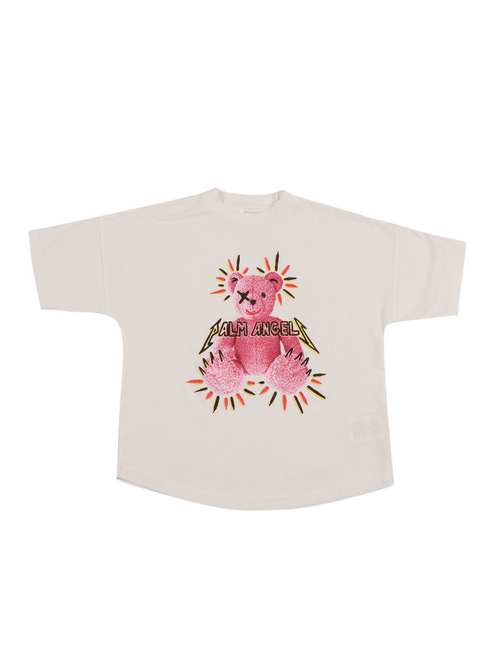 Pa Punk Bear Over Tshirt S-S Off White - Cotton Rib Detail Short Sleeves T-shirt
