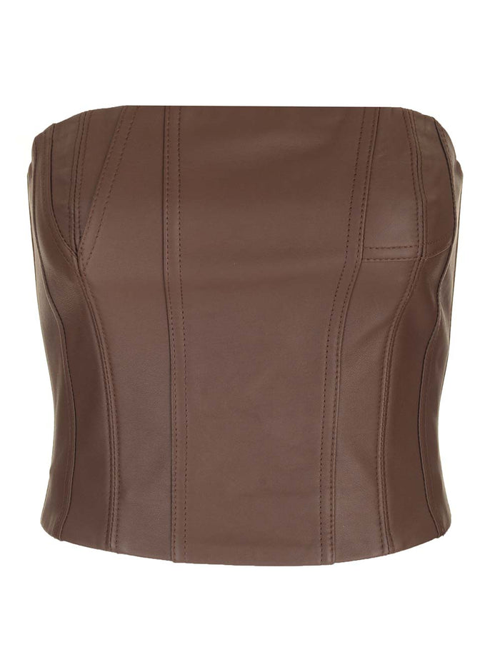 Leather Bustier Brown Silk Ovine Tops