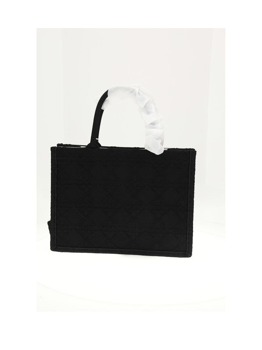 Medium Booktote Raffia Cannage Black Calf Leather (bos Taurus) Shoulder Bags