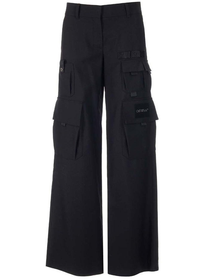 Black cargo pants Fabric Virgin Wool Trousers