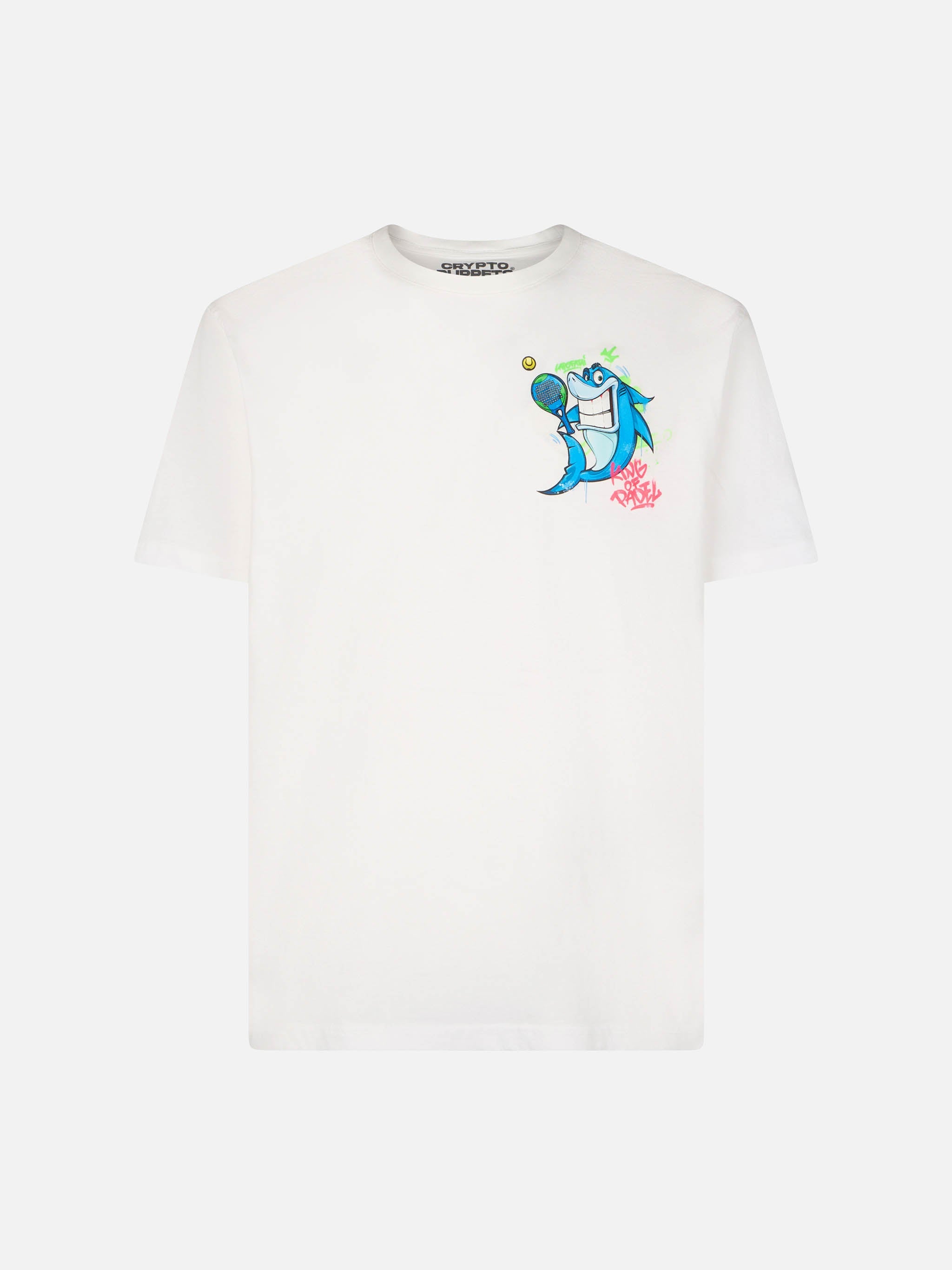 Boy Cotton T-Shirt With Cryptopuppets Shark Print | Special Edition White