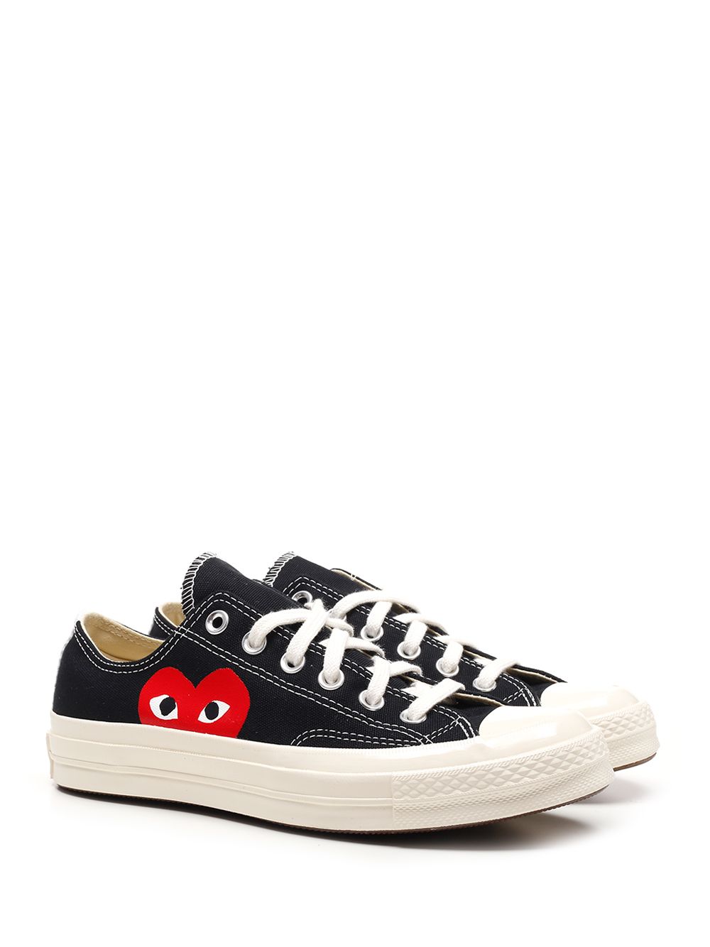 Black Low-Top Converse With Red Heart Upper: Cotton; Sole: Rubber Sneaker