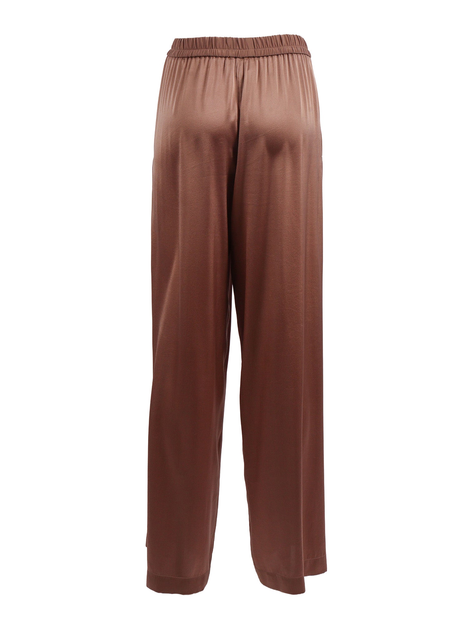 Loose Elasticated Trousers Shiny Stretch Silk Satin Brown Elastane