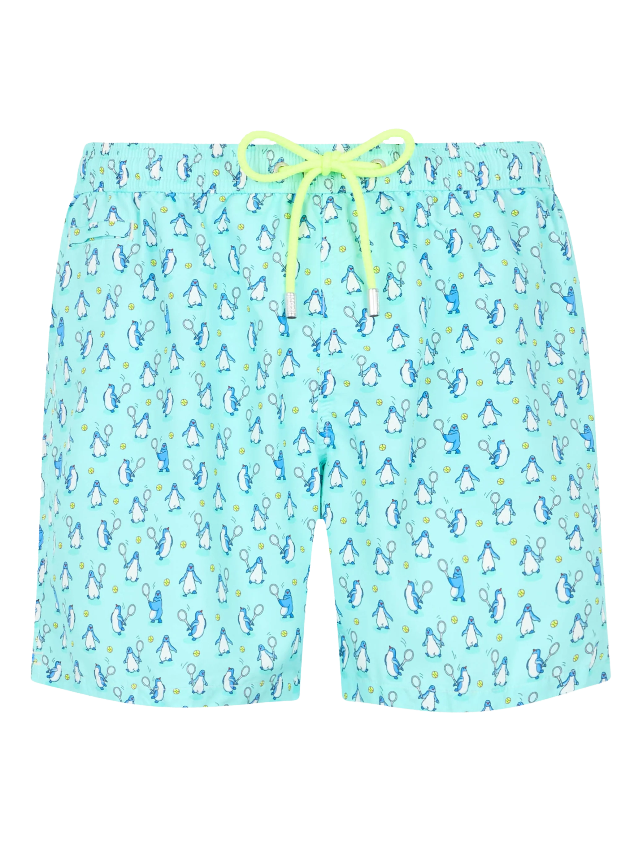 Man Lightweight Fabric Swim-Shorts Lighting Micro Fantasy With Penguins Print Verde Acqua Swimshort