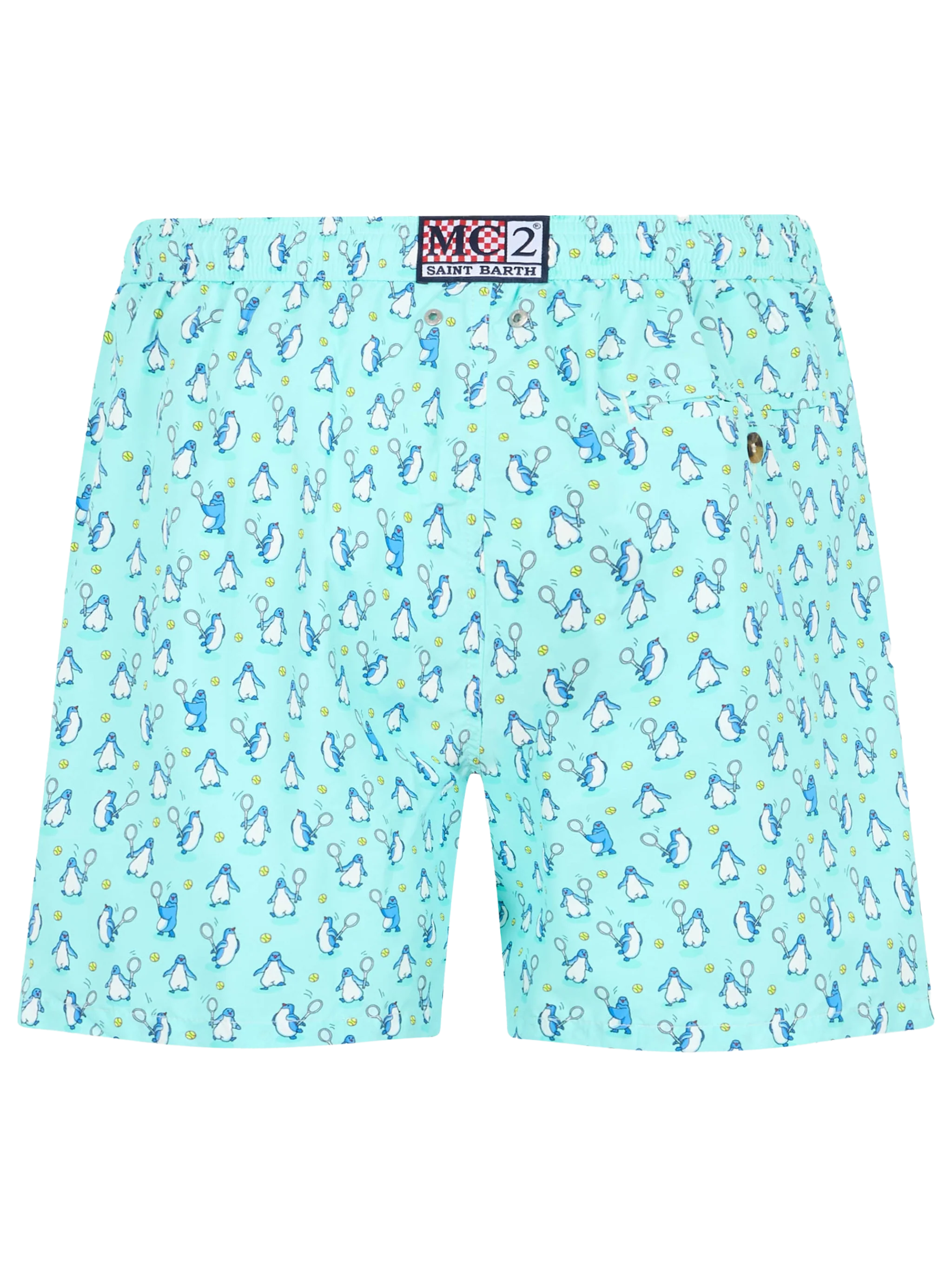 Man Lightweight Fabric Swim-Shorts Lighting Micro Fantasy With Penguins Print Verde Acqua Swimshort