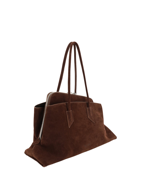 Shoulder Bag La Passeggiata Suede Blue Calf Leather (bos Taurus)