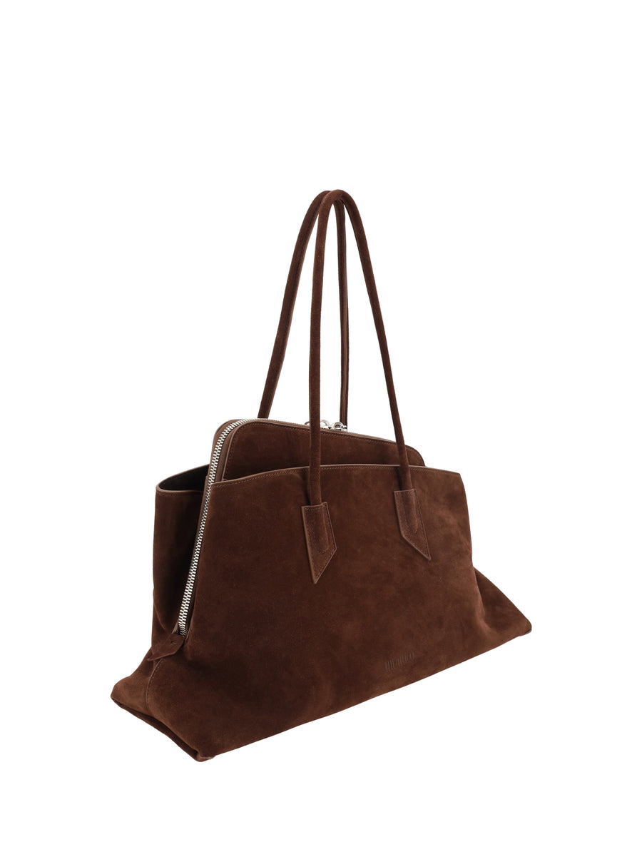 Shoulder Bag La Passeggiata Suede Blue Calf Leather (bos Taurus)