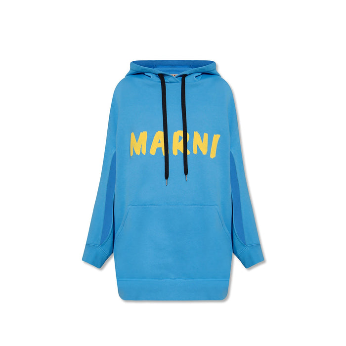 Oversize Hooded Sweatshirt Blue Cotton