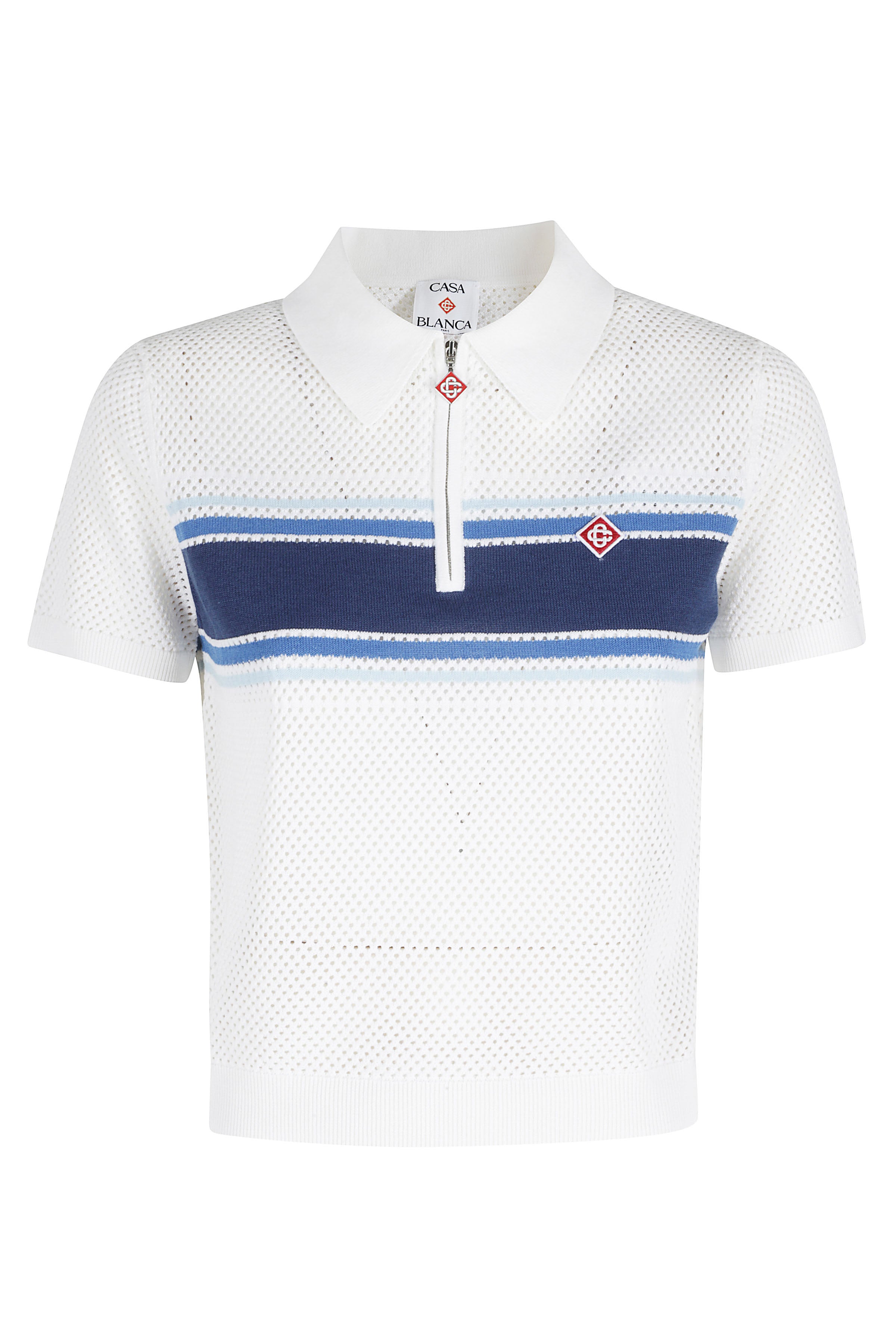 Mesh Stripe Top White Cotone Nylon Elastan Polo