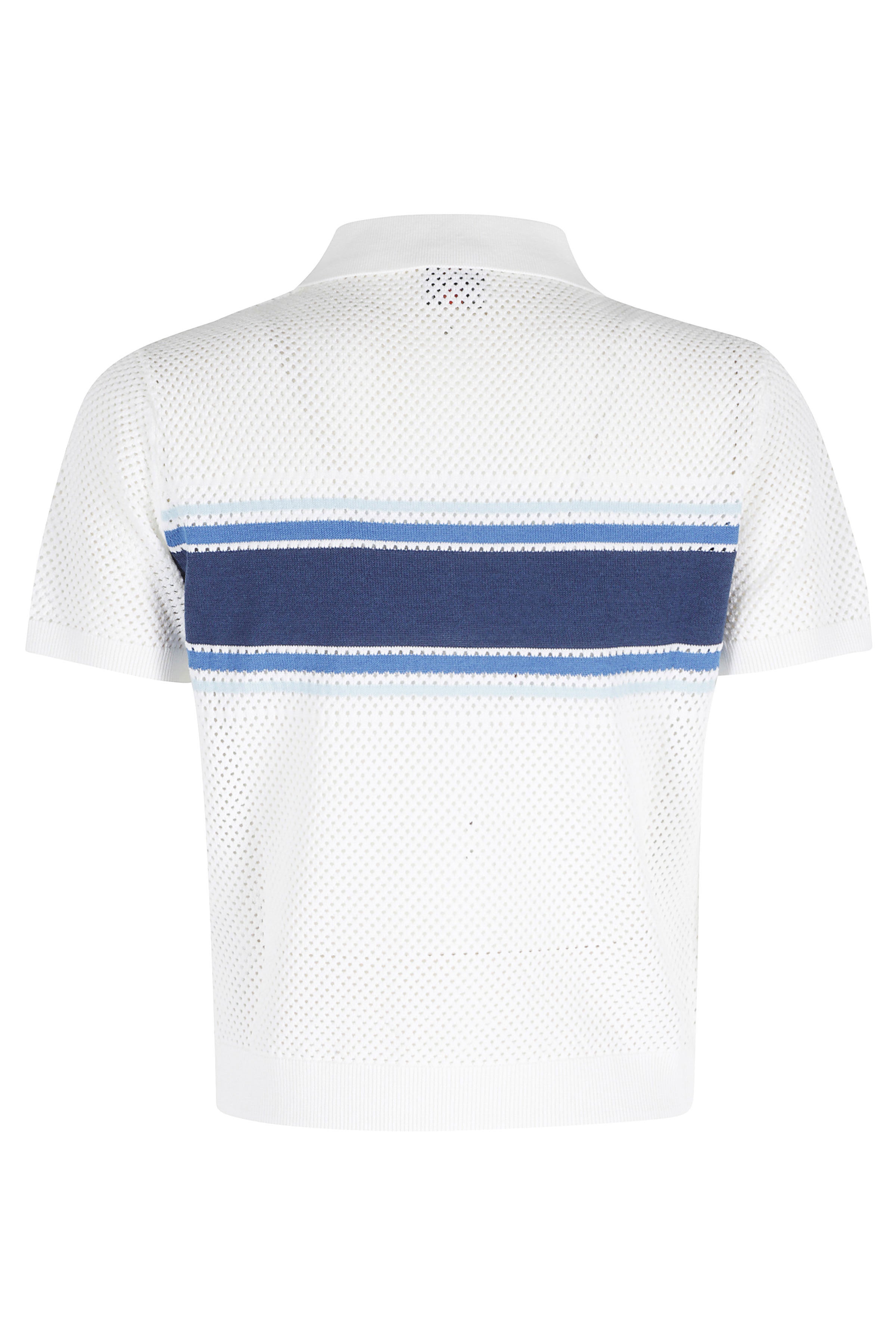 Mesh Stripe Top White Cotone Nylon Elastan Polo