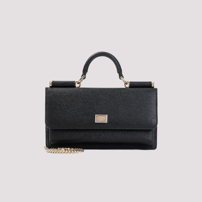 Dauphine Phone Handbag Black Calf Leather Bag