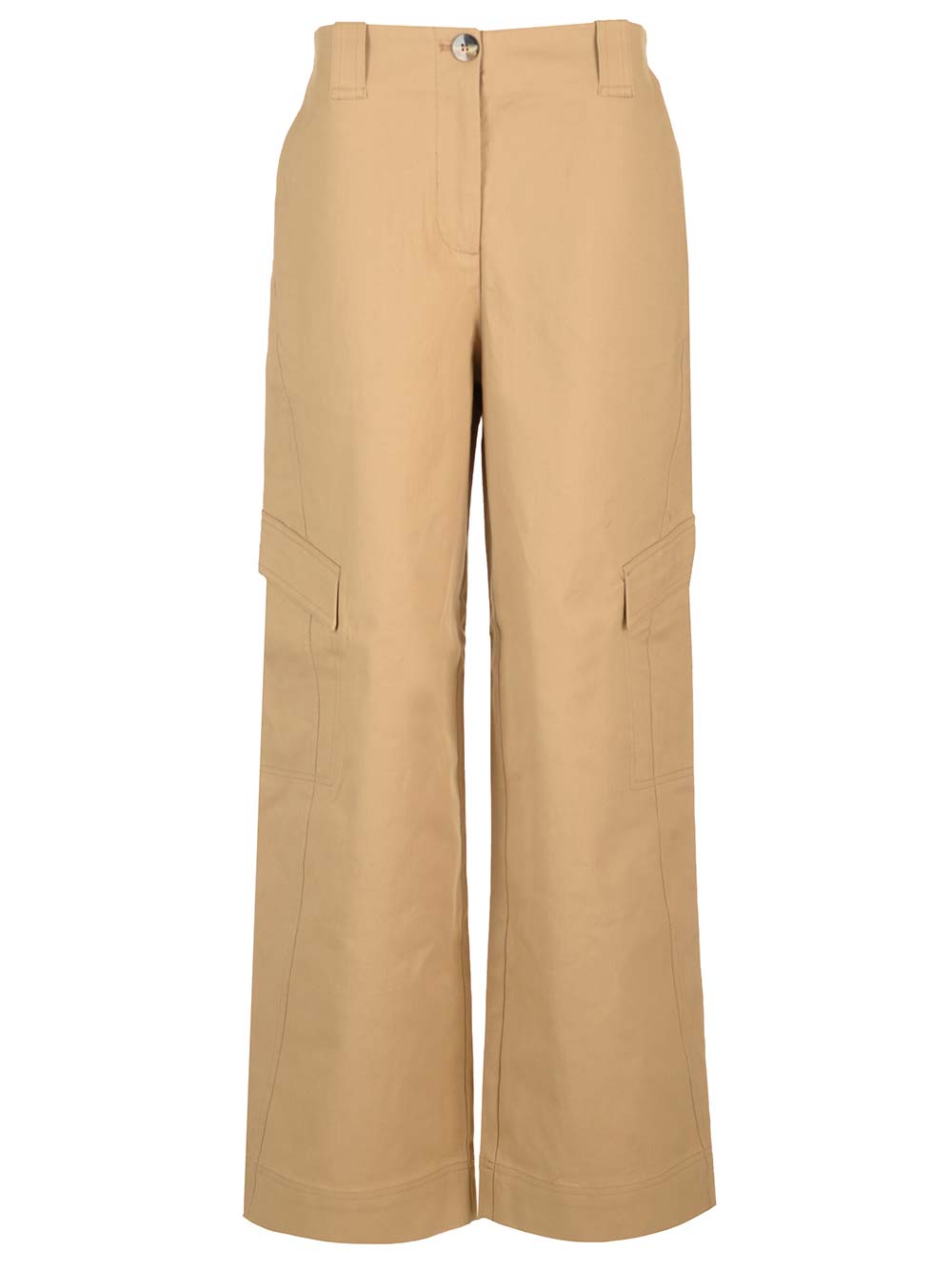 Cotton Canvas Cargo Trousers Beige Organic Elastane