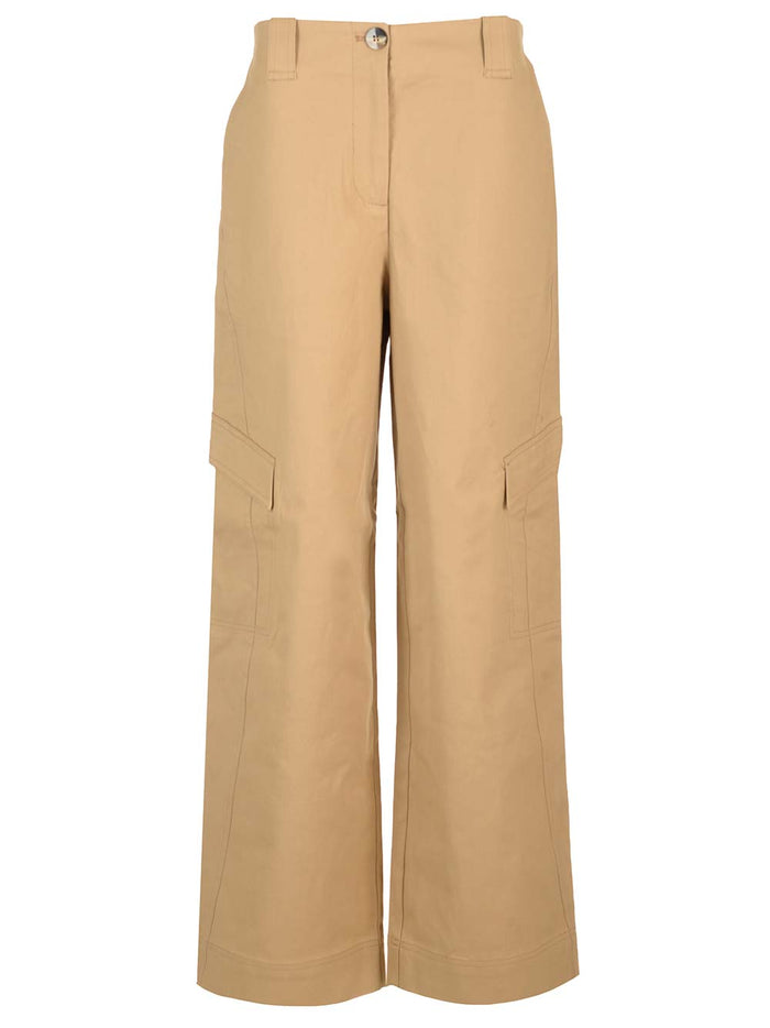 Cotton Canvas Cargo Trousers Beige Organic Elastane