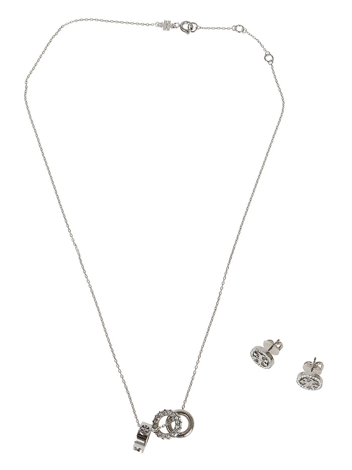 Miller Pave Necklace And Earring Set Metallic Stainless Steel Collana