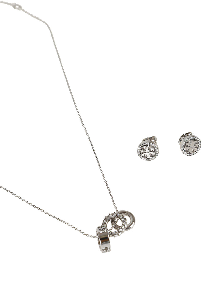 Miller Pave Necklace And Earring Set Metallic Stainless Steel Collana