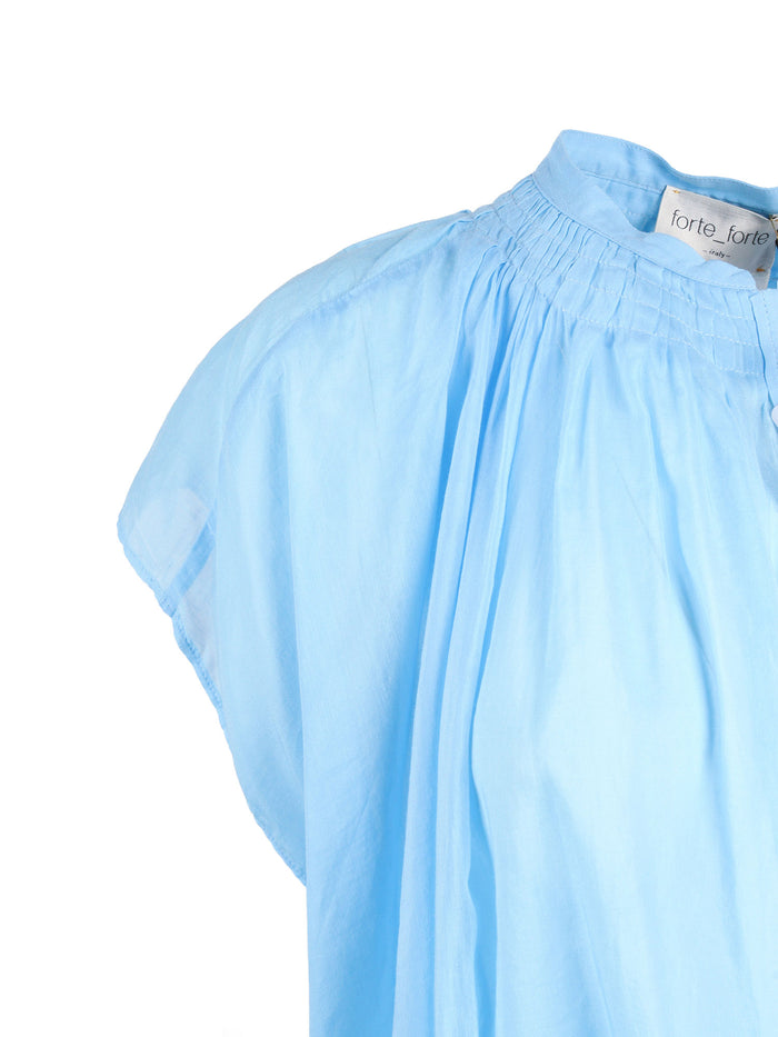 Sleeveless Bohemian Shirt Cotton-Silk Voile Turquoise Cotton Silk