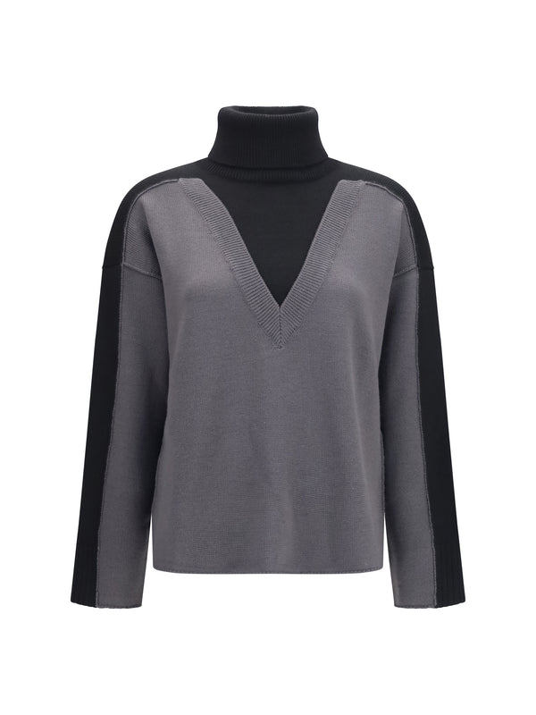 Sweater Two-Tone High-Neck Black-Dark Grey Black/dark Merino Wool