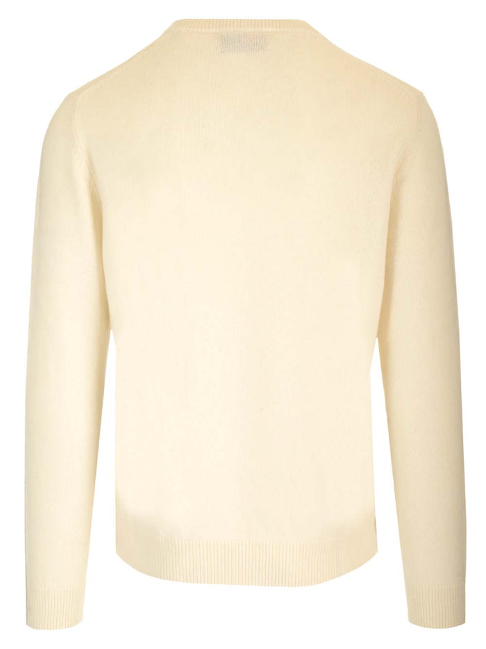 Double Yarn Cashmere Diamond Sweater White