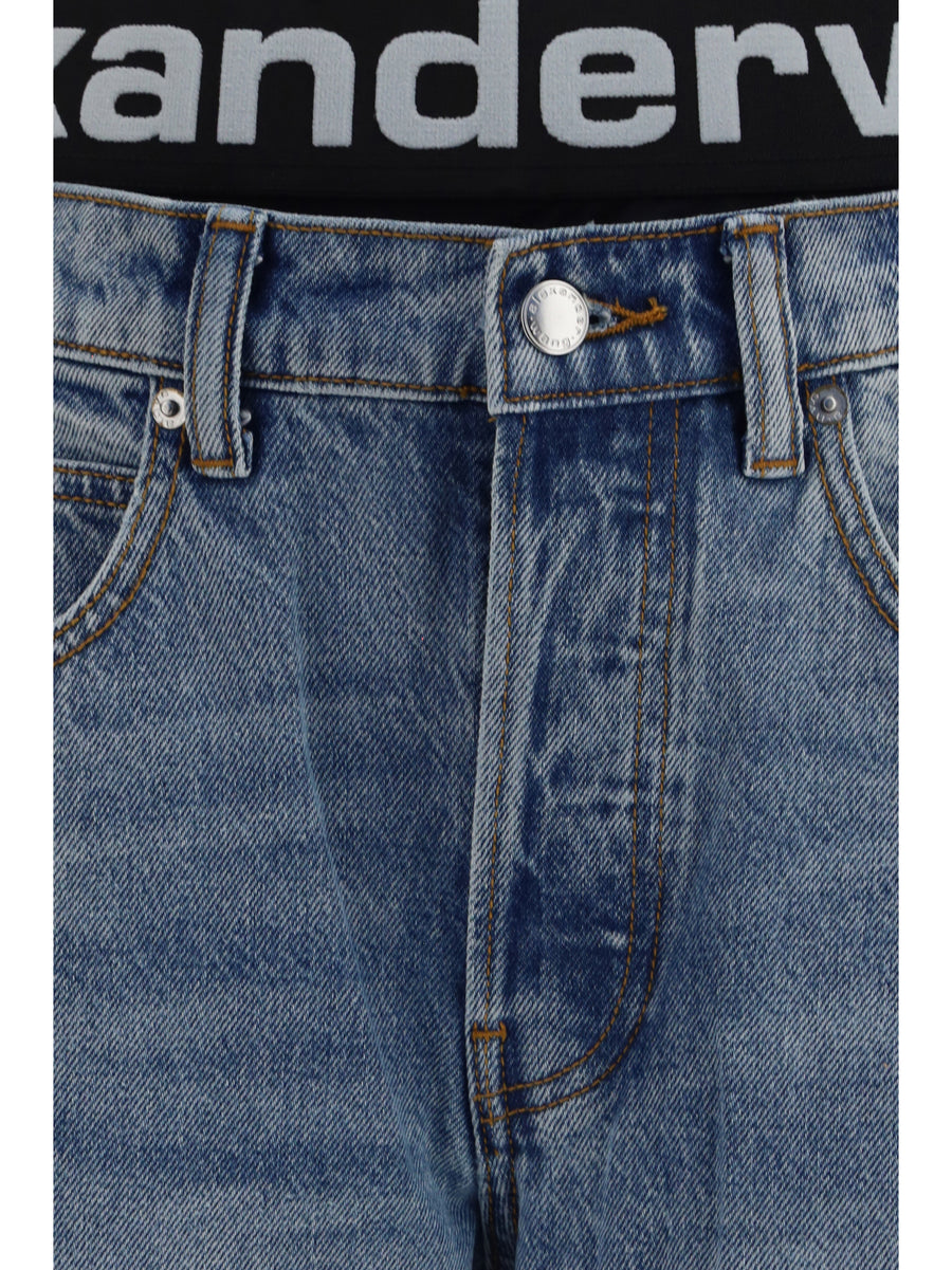 Jeans Layered Belt Logo-Waist Light Indigo Authentic Cotton