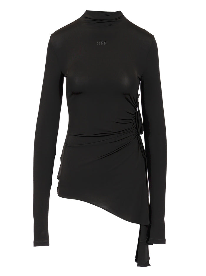 Long Sleeve Draped Top Black Fabric: Elastane Acetate Knitwear