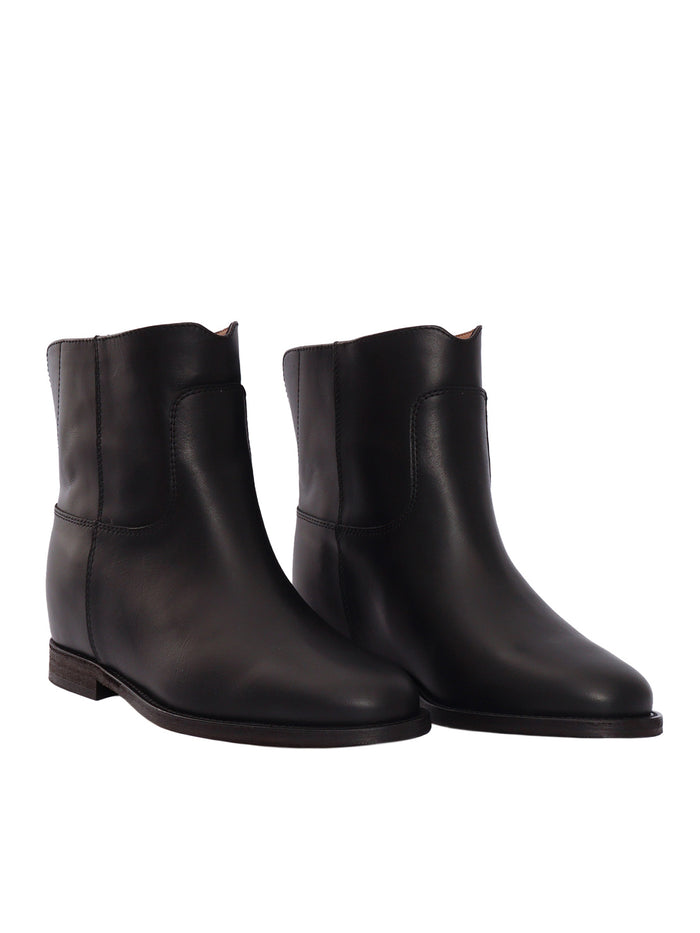 V ANKLE BOOTS Black Leather Sole Rubber Booties