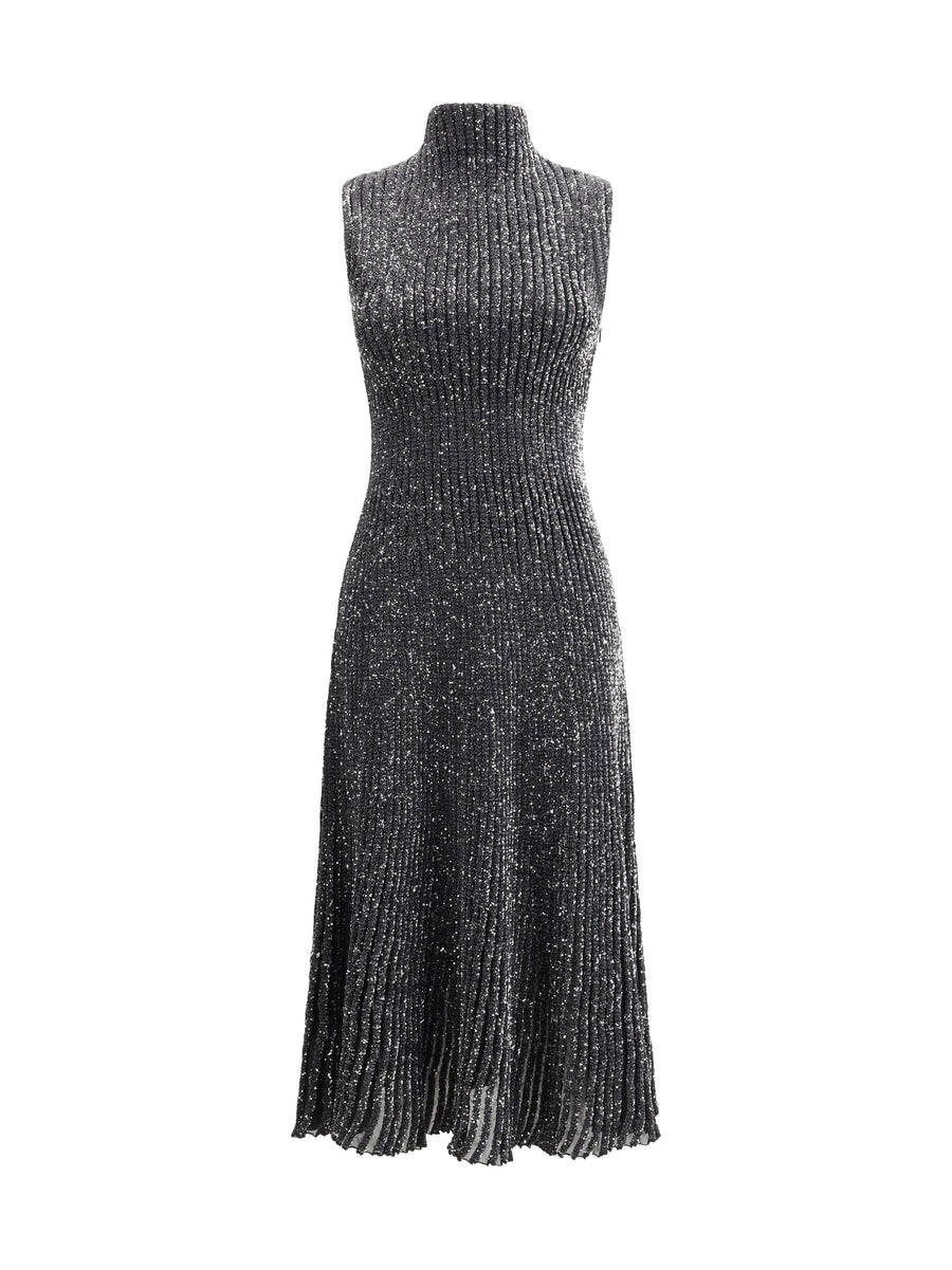 Midi Dress Sequined Black Polyamide