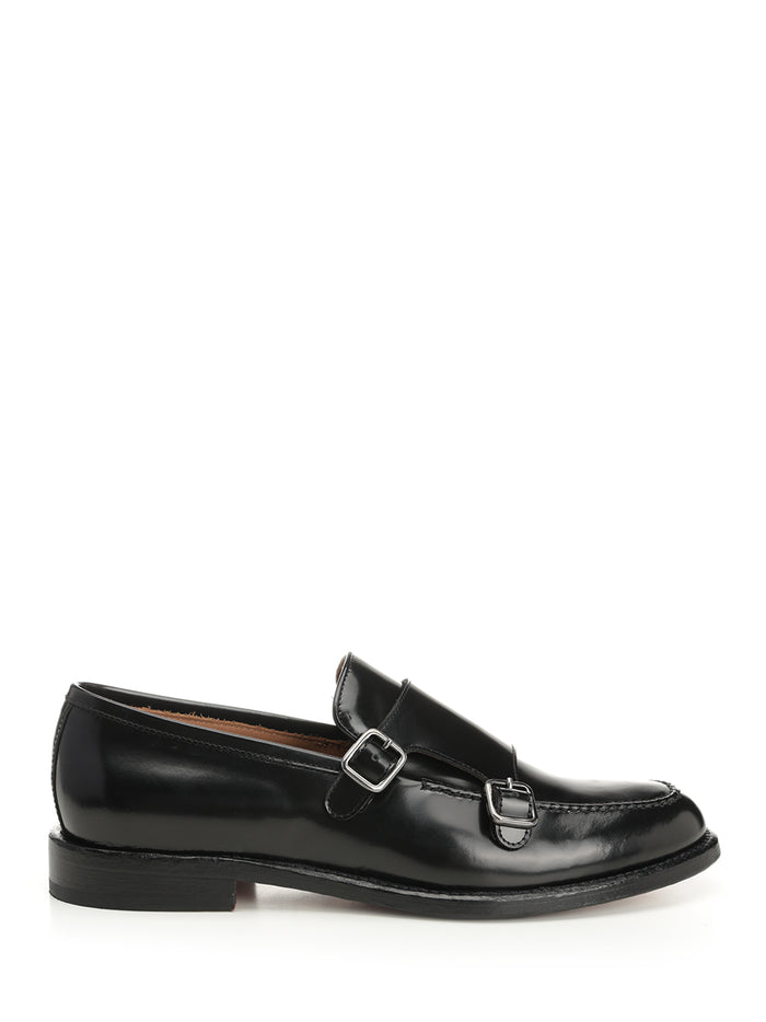 Double buckle moccasin Black Leather Loafers