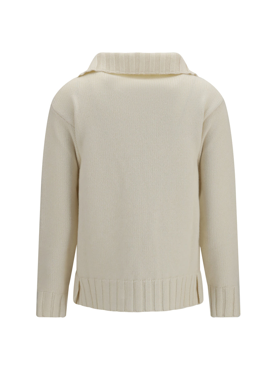 Ribbed Neck Cashmere Sweater Cream