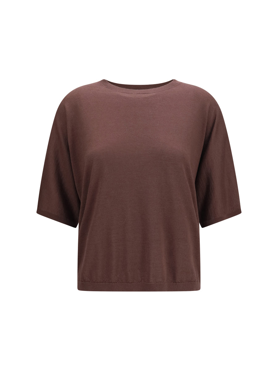 Short-Sleeve Cashmere And Silk Sweater Raisin (capra Hircus)